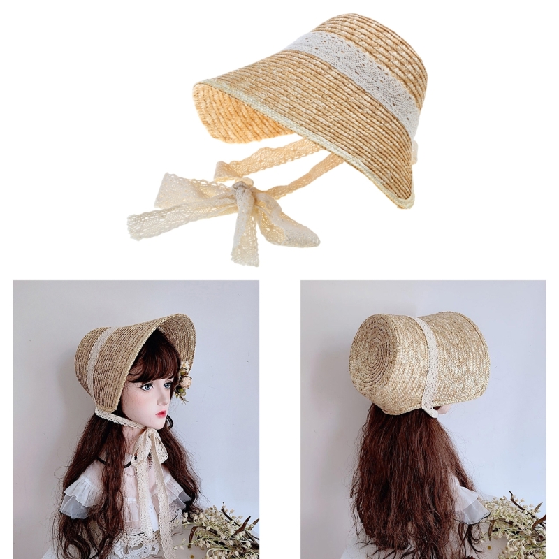 Bucket Hat Straw - Dulce niña sol estilo lolita verano