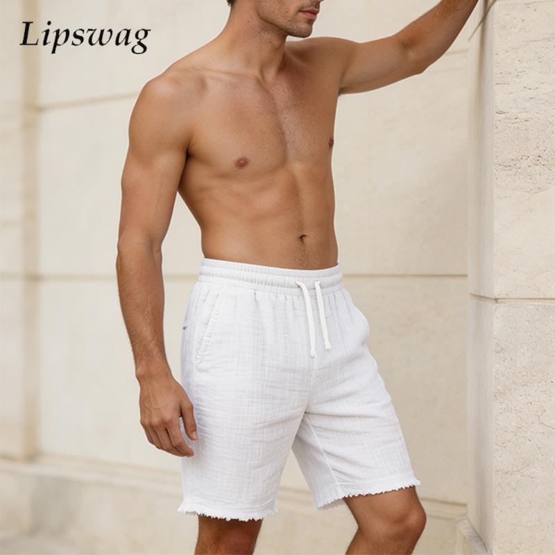 Short Linen Drawstring - Pantalones Cortos de Lino Rasgados a