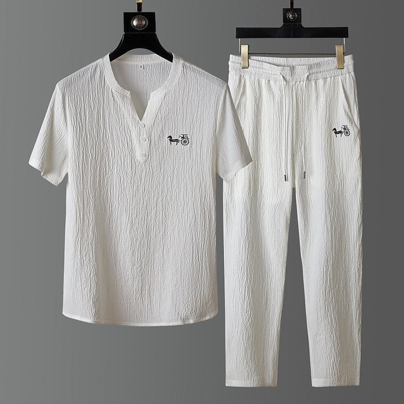 Short Linen Drawstring - Conjunto de Camiseta de Lino de