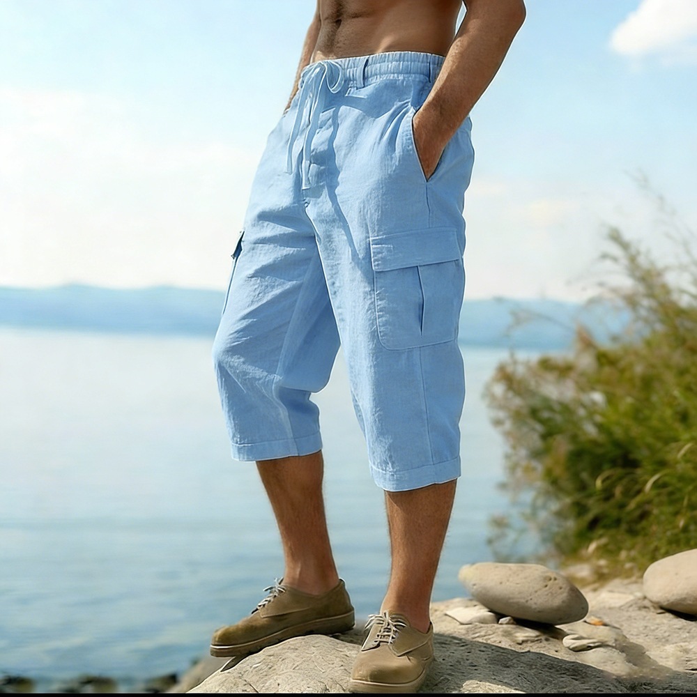Short Linen Drawstring - Pantalones Cortos de Verano para Hombre,