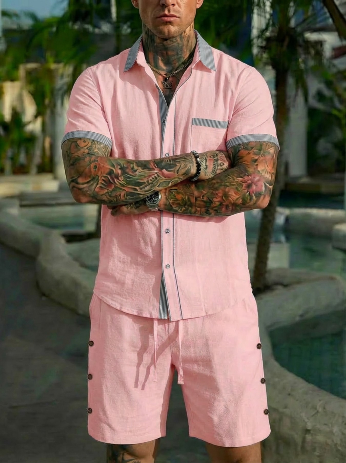 Conjunto de Camisa Estilo Cuba - Short Linen Drawstring reseña y precio