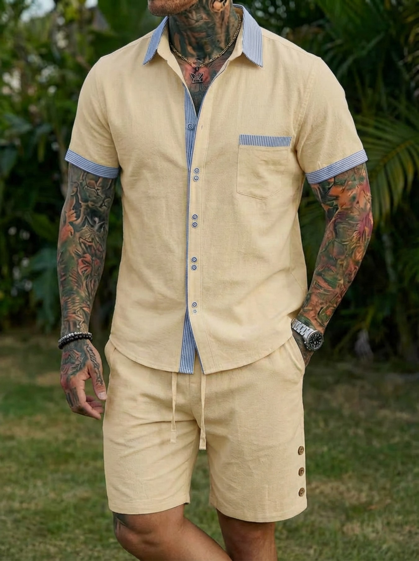 Conjunto de Camisa Estilo Cuba - Short Linen Drawstring reseña y precio