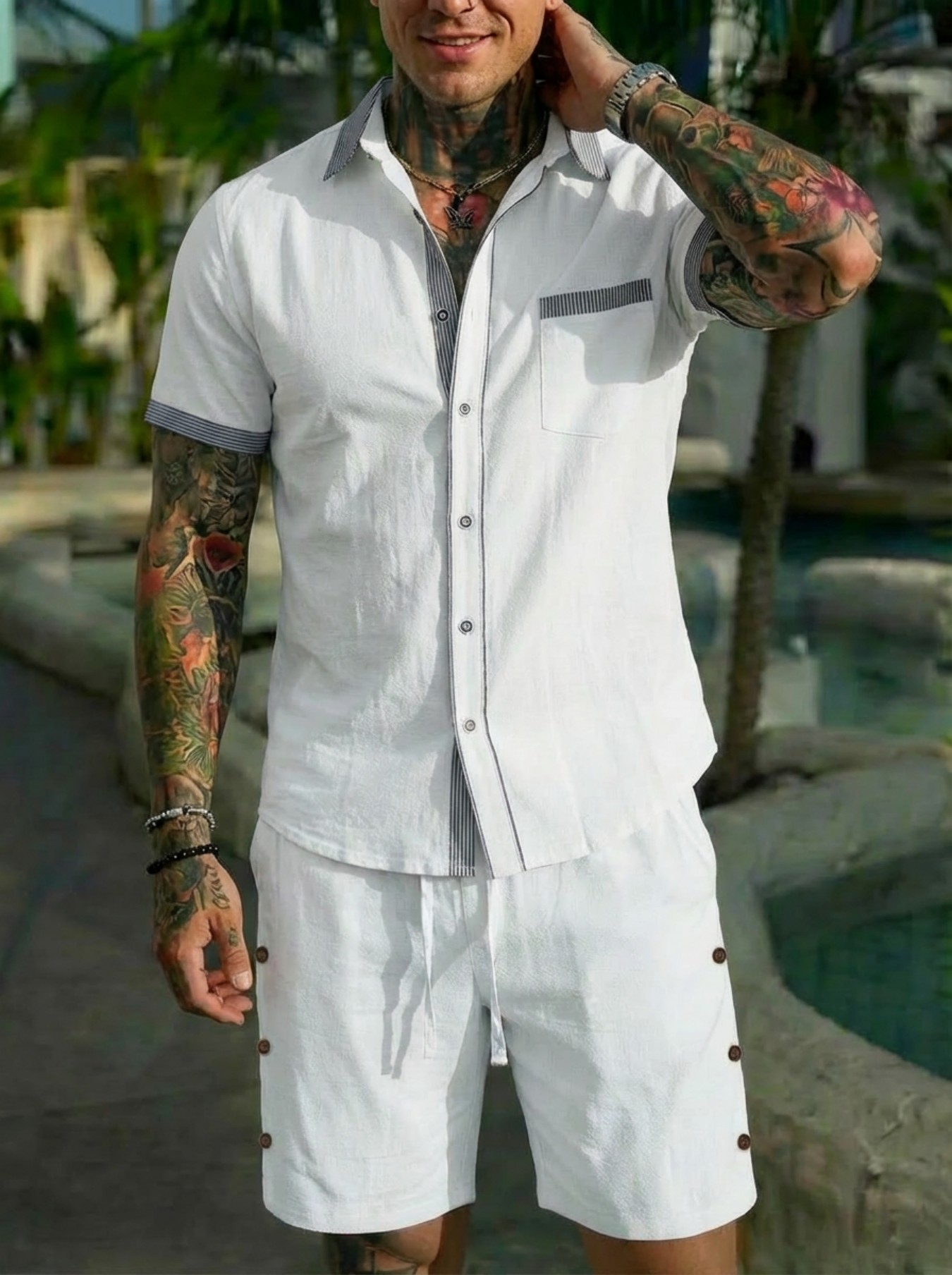 Conjunto de Camisa Estilo Cuba - Short Linen Drawstring reseña y precio